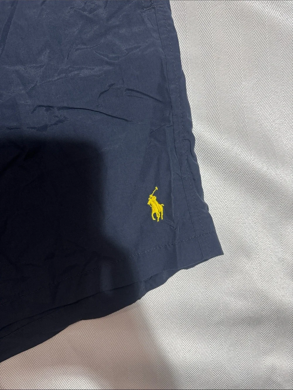 Polo by Ralph Lauren Navy Swim Trunks with Yellow Logo and Liner